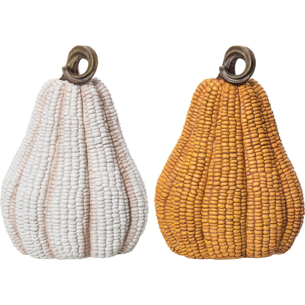 Transpac Tall Resin Corn Pumpkin Set Of 2 Decorative Sculptures Fall Decor In Multi