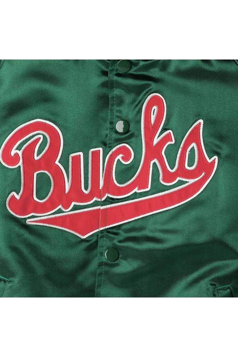 Youth Mitchell & Ness Green Milwaukee Bucks Hardwood Classics Satin Raglan Full-Snap Jacket, Alternate, color, HUNTER GREEN