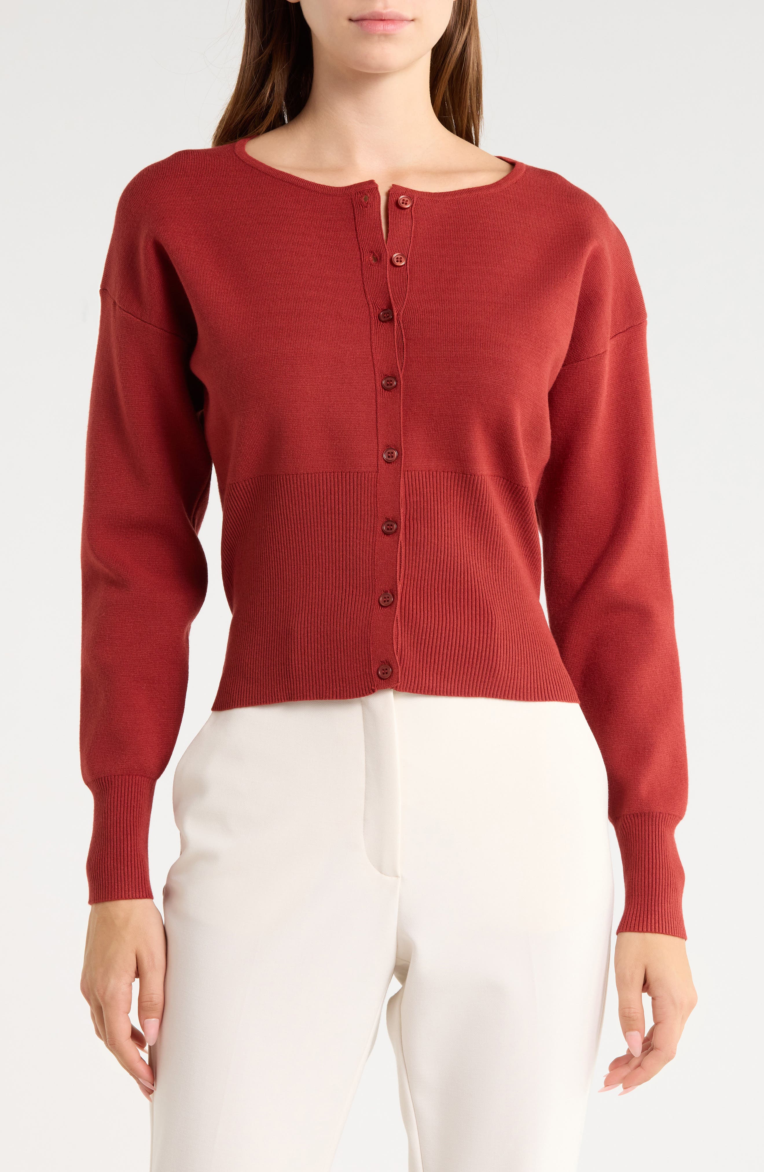 Crewneck Button Front Cardigan