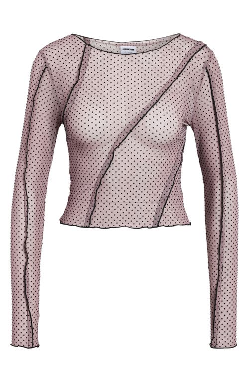 NOISY MAY NOISY MAY VIKKI FLOCKED DOT LONG SLEEVE MESH CROP TOP