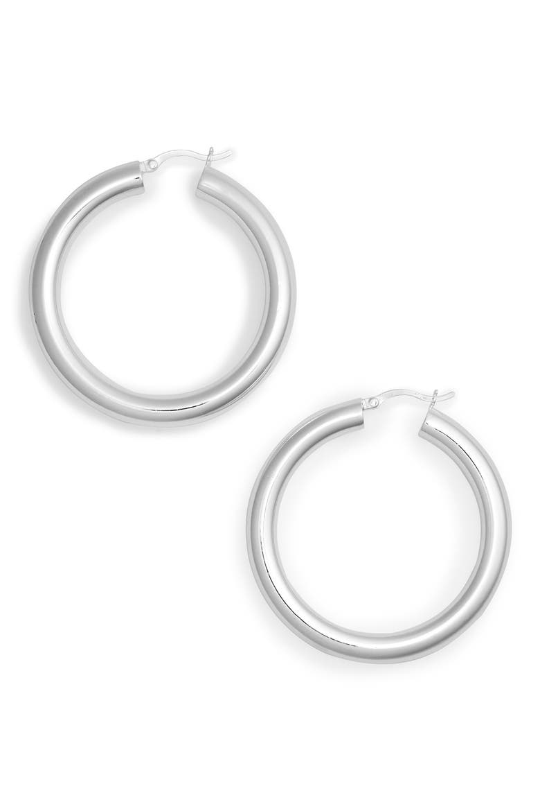 Argento Vivo Medium Hollow Hoop Earrings, Main, color, SILVER