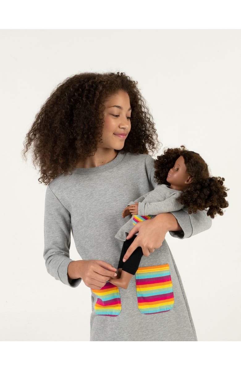 Leveret Girls Sweatshirt Dress with Matching Doll Dress, Alternate, color, Light Gray