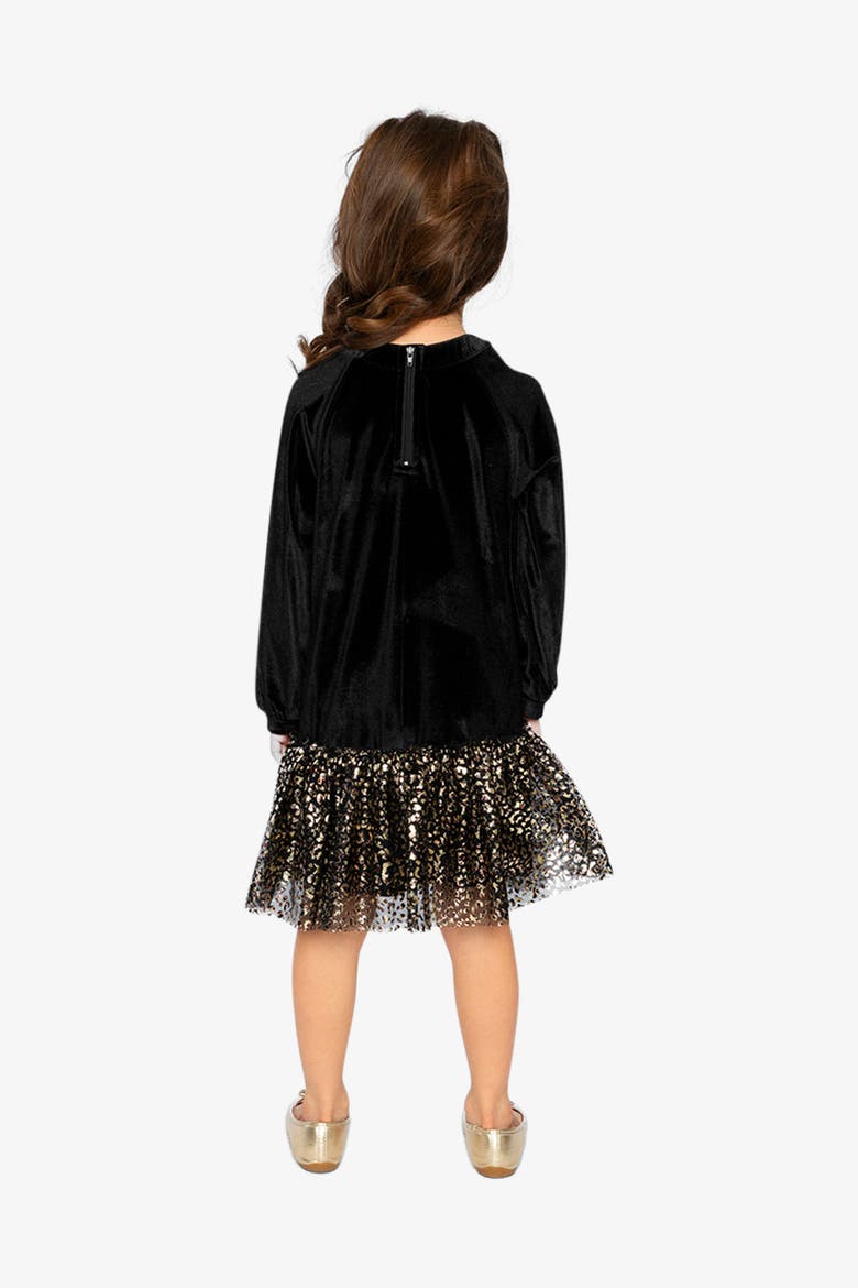 Bi-Material Raglan Sleeve Metallic Bow Dress, Alternate, color, Black and Gold