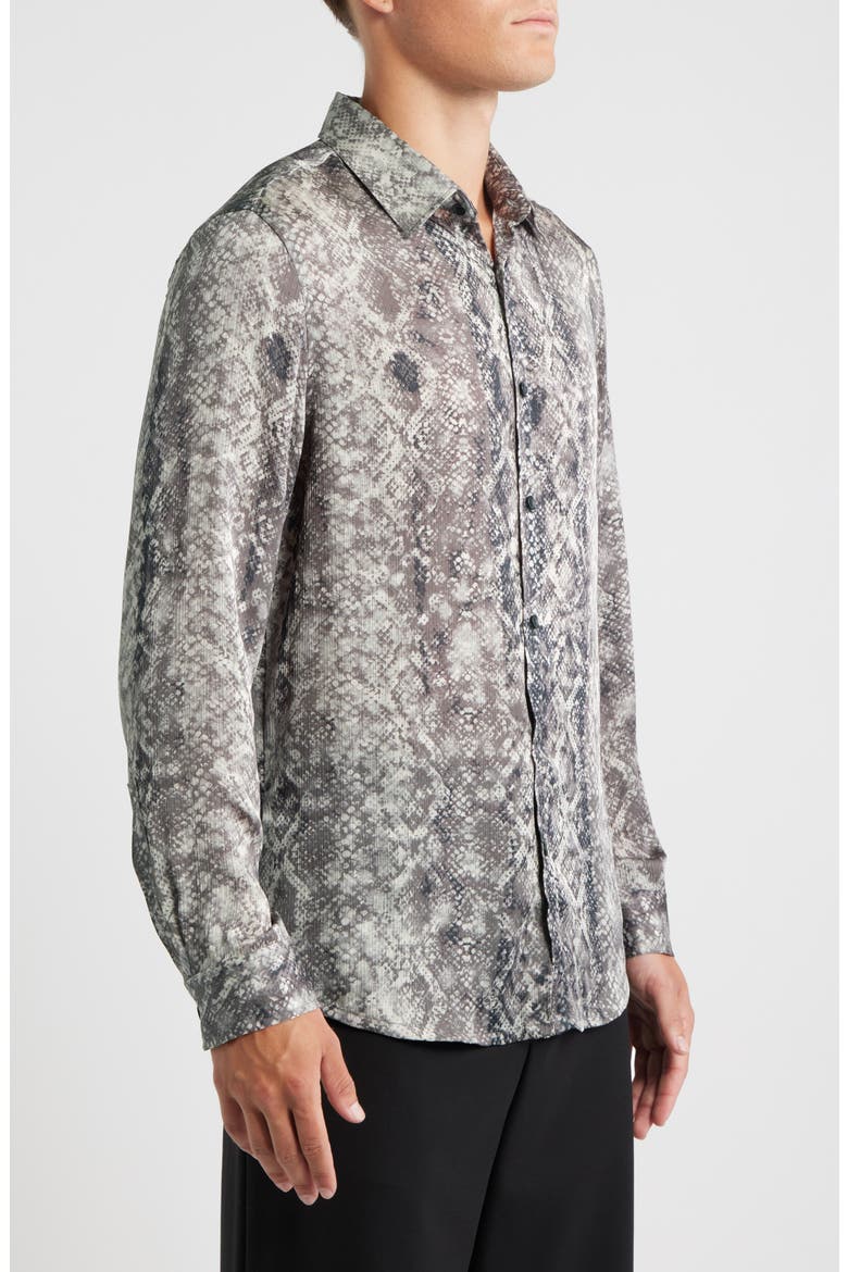 Snakeskin Print Satin Button-Up Shirt, Alternate, color, BLACK- GREY SLITHER STRIPE