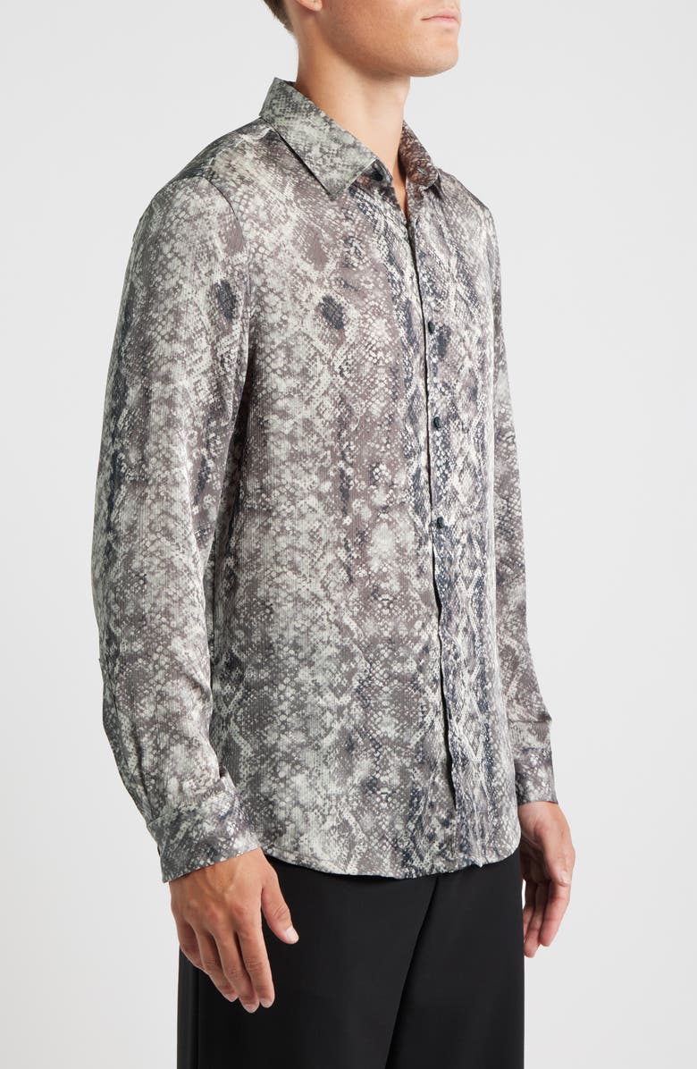 Open Edit Snakeskin Print Satin Button-Up Shirt, Alternate, color, Black- Grey Slither Stripe