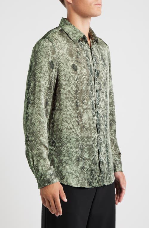 Open Edit Snakeskin Print Satin Button-up Shirt In Green