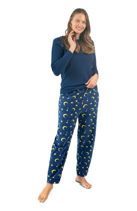 Women's Cotton Top & Fleece Pants Printed Matching Family Holiday Pajama Set (XS-XL)