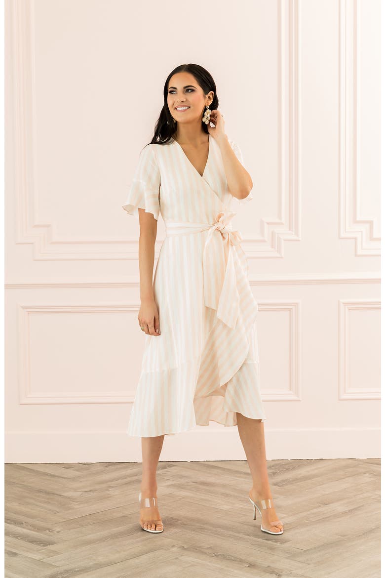 Ruffle Wrap Dress, Main, color, PINK TAN STRIPE