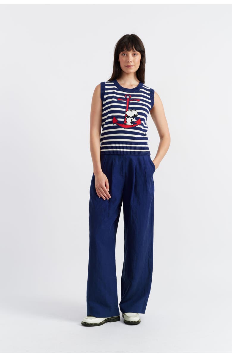 Chinti & Parker Chinti Meets Peanuts Embroidered Snoopy Anchor Tank, Alternate, color, Admiral Blue/Cream