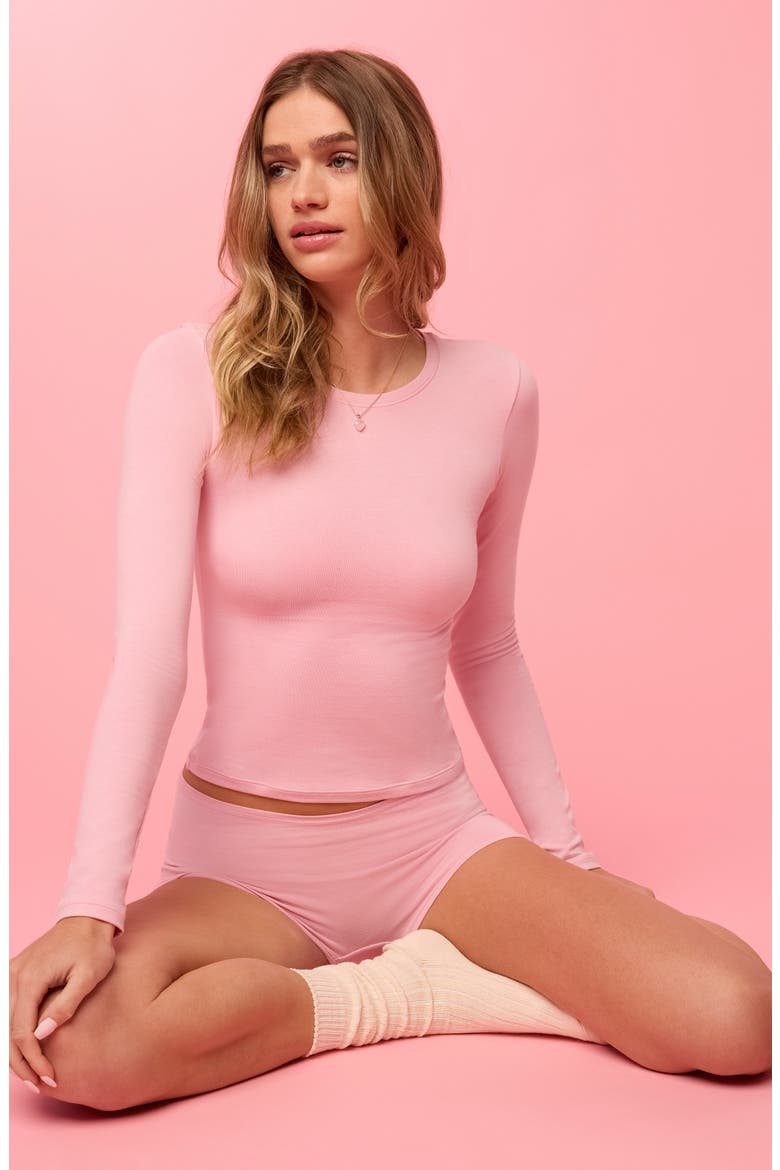 Softie Cotton Blend Long Sleeve Top, Alternate, color, BONBON