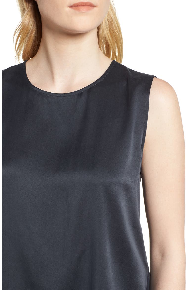 Round Neck Silk Tank, Alternate, color, GRAPHITE