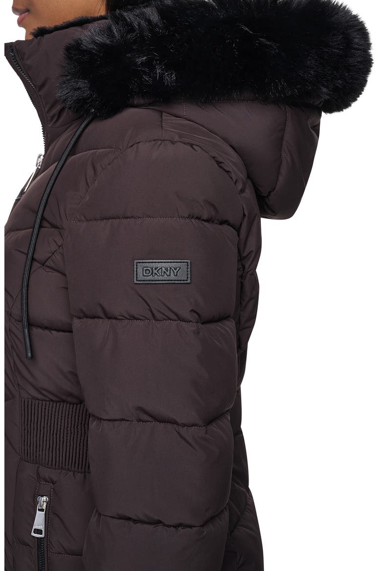 Hooded Puffer Coat with Faux Fur Trim, Alternate, color, BITTER