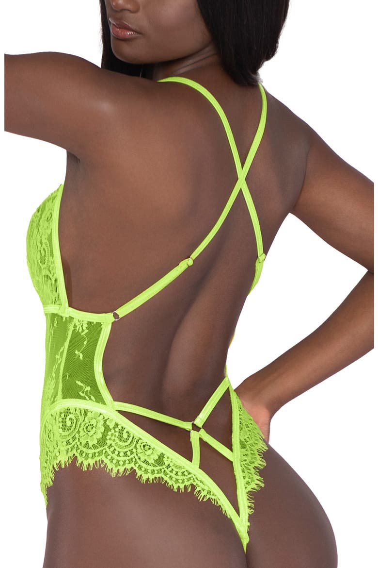 Citrus Sheer Lace Teddy, Alternate, color, CITRU