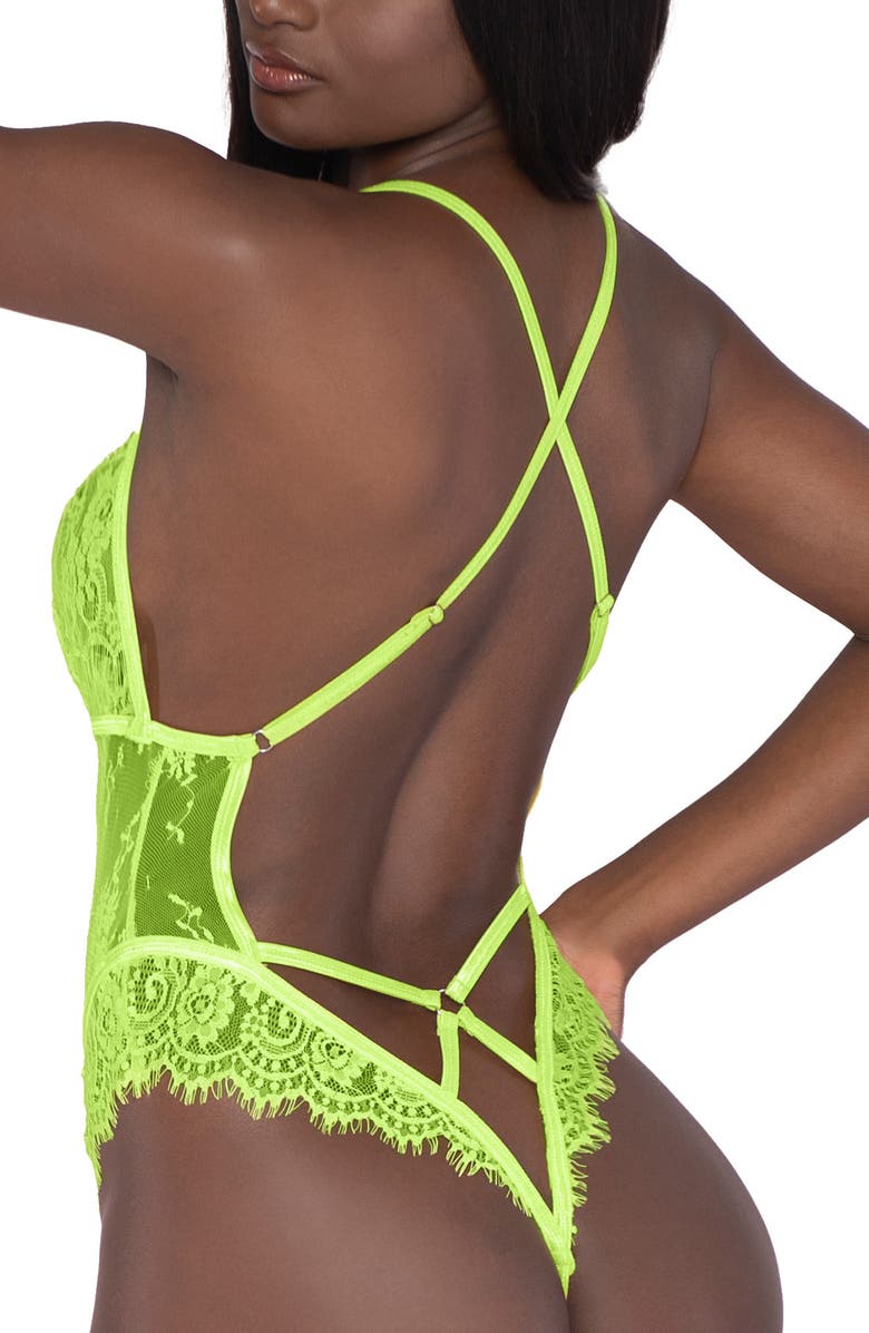 Dreamgirl Citrus Sheer Lace Teddy, Alternate, color,