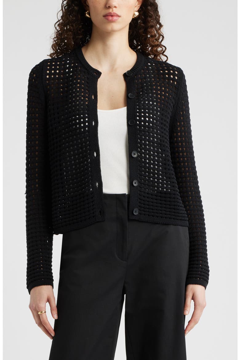 Mesh Stitch Cardigan, Main, color, BLACK