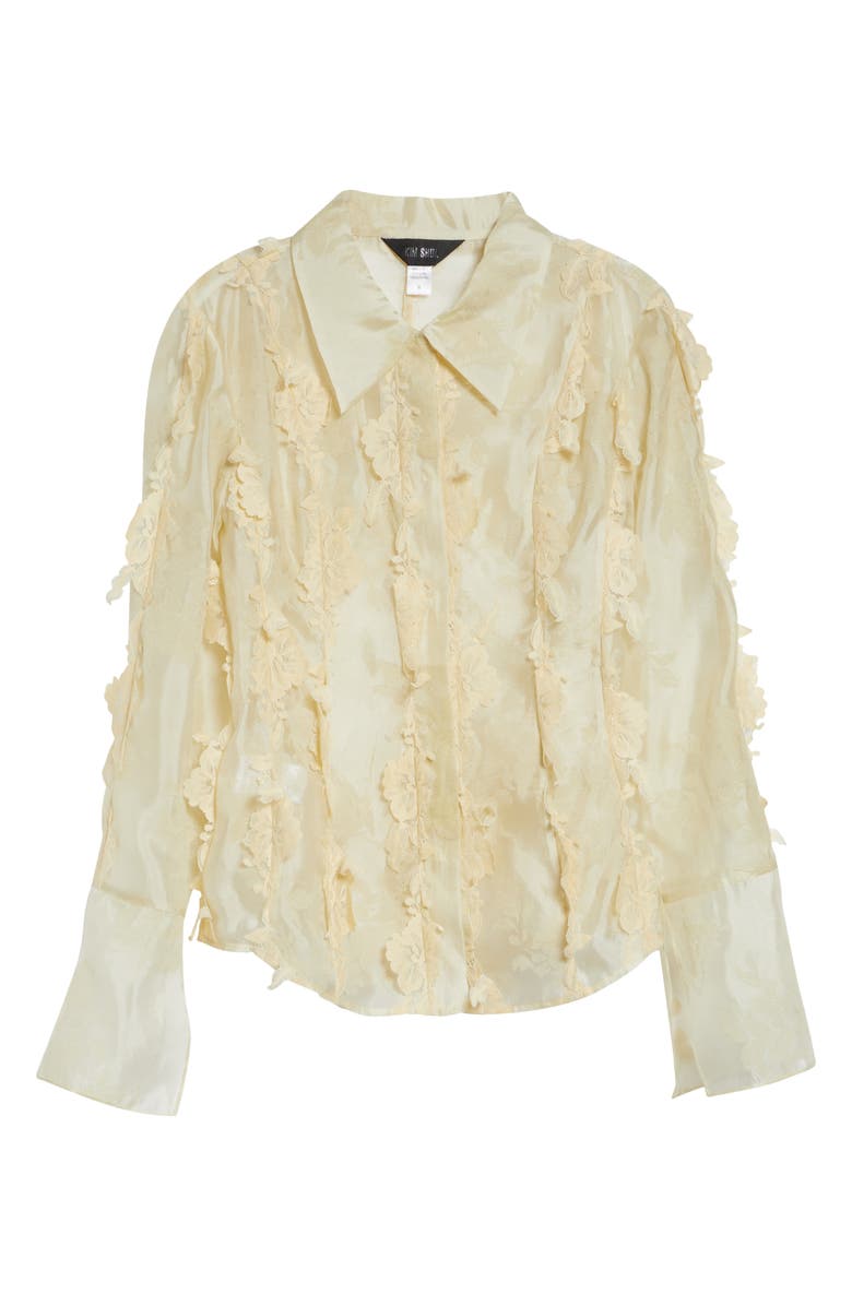 KIM SHUI Quiyona Lace Trim Sheer Silk Shirt, Main, color, Beige