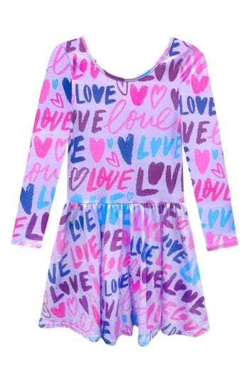 Pixielane Kids' Long Sleeve Be Happy Dress In Pink Love