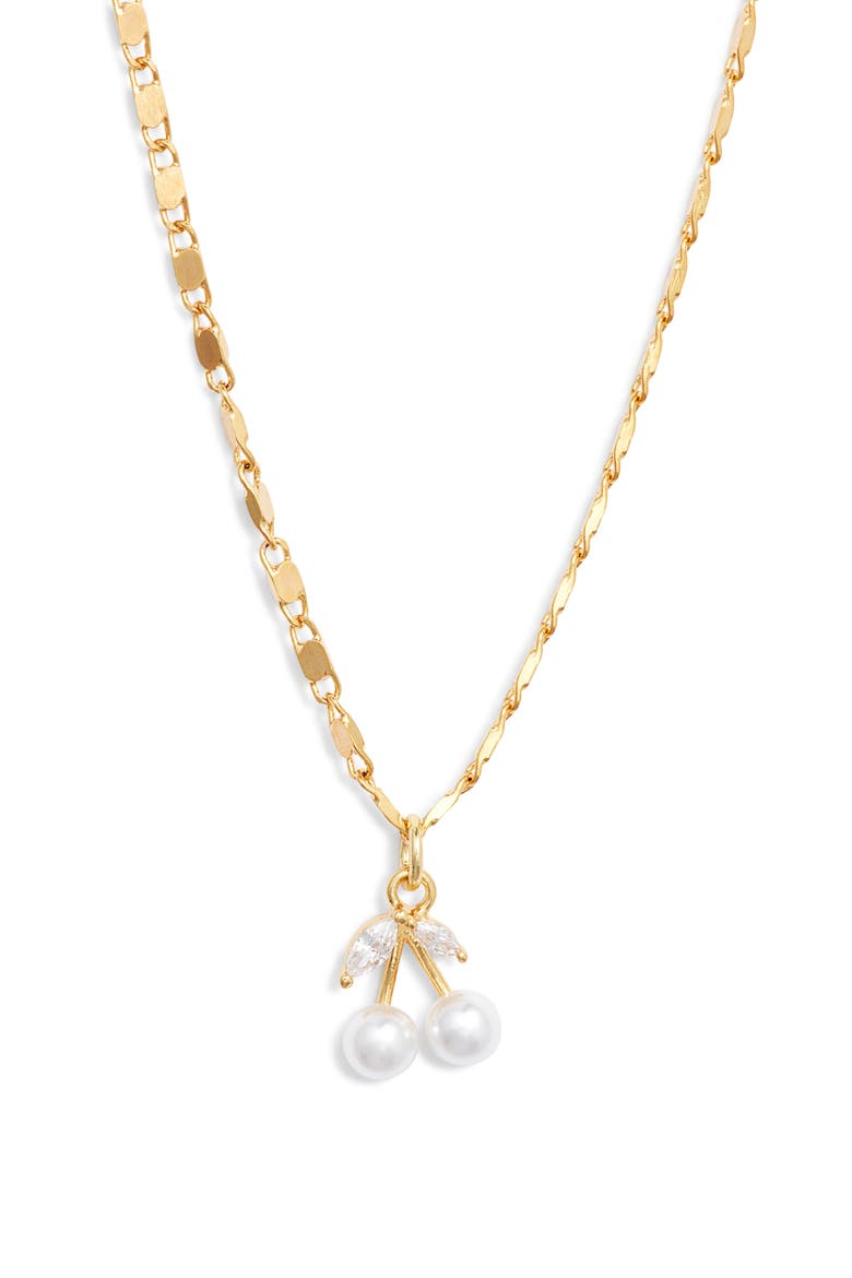 Faux Pearl Cherry Pendant Necklace, Main, color, GOLD