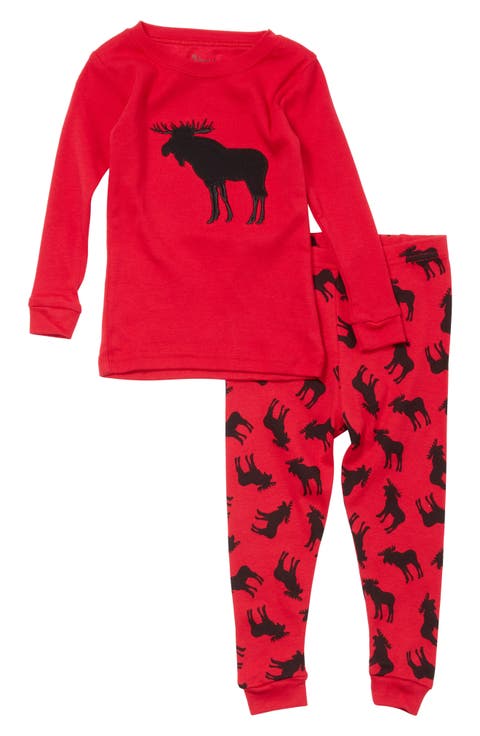 LEVERET Moose Long Sleeve Top & Pants Pajama Set