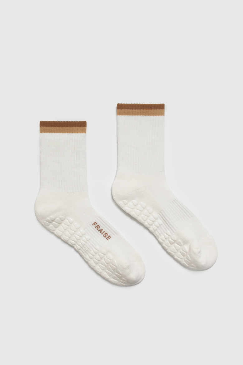 Brulee Striped Crew Grip Socks, Main, color, Brulee