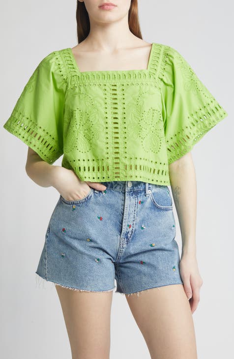 Laine Embroidered Eyelet Cotton Crop Top