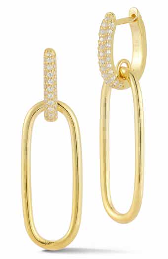 14K Gold Plate Cubic Zirconia Link Drop Earrings