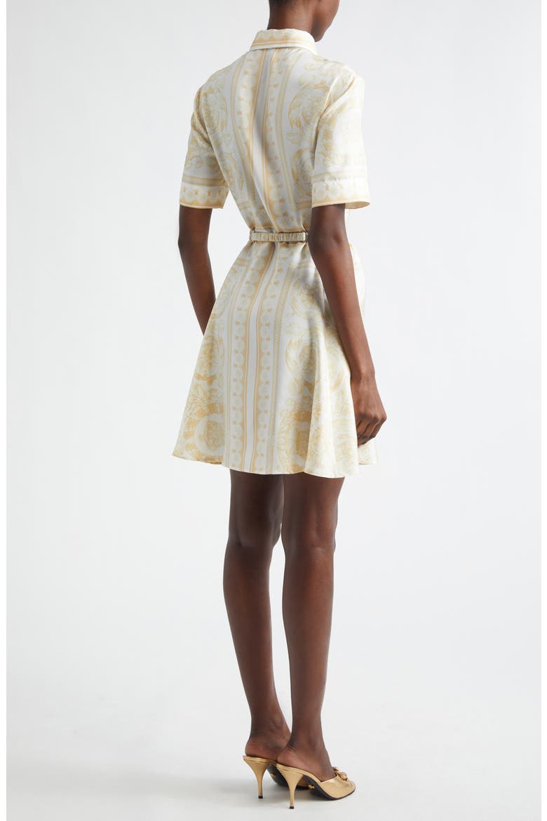 Barocco Foulard Belted Silk Dress, Alternate, color, WASHED OUT GOLD