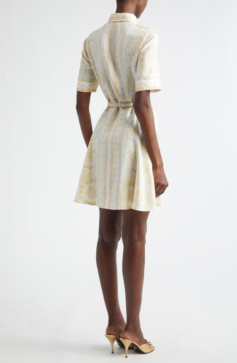 Versace Barocco Foulard Belted Silk Dress, Alternate, color, Washed Out Gold