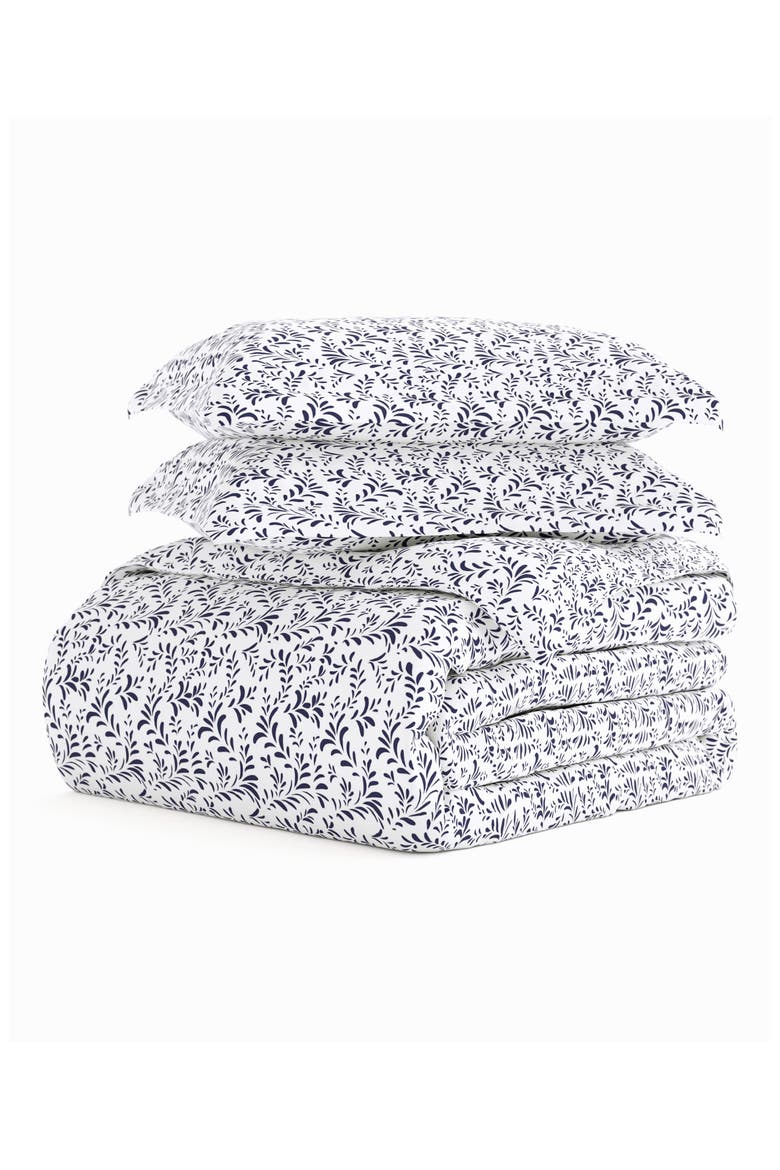 Home Spun Premium Ultra Soft 3-Piece Burst of Vines Print Duvet Cover Set, Main, color, NAVY