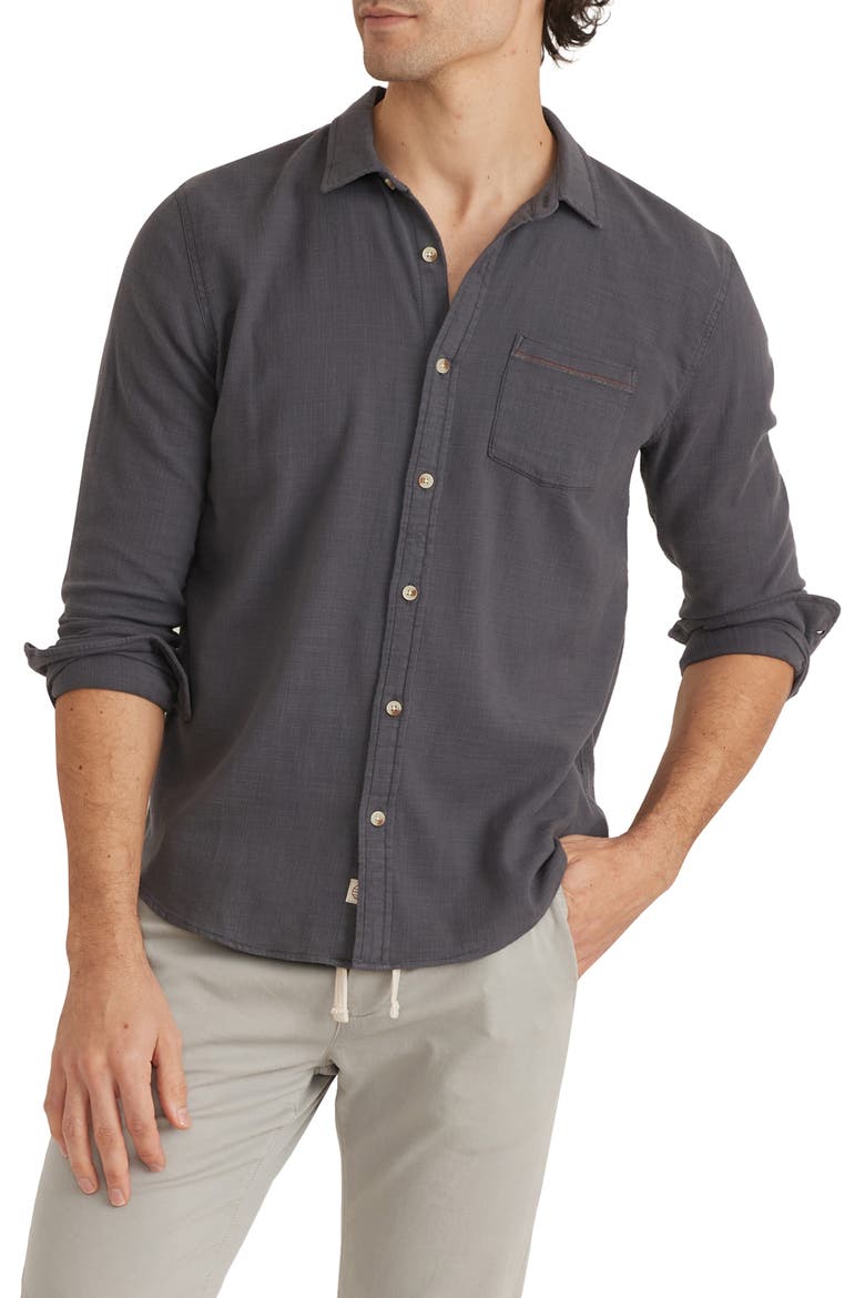 Selvage Stretch Button-Up Shirt, Main, color, INDIA INK