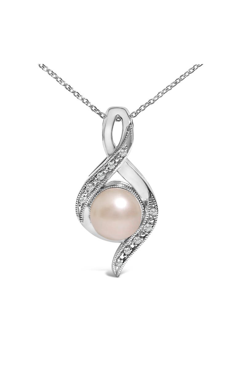 Haus of Brilliance Sterling Silver 7mm Cultured Pearl and Diamond Accent Swirl Pendant Necklace, Main, color, White