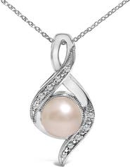 Haus of Brilliance Sterling Silver 7mm Cultured Pearl and Diamond Accent Swirl Pendant Necklace