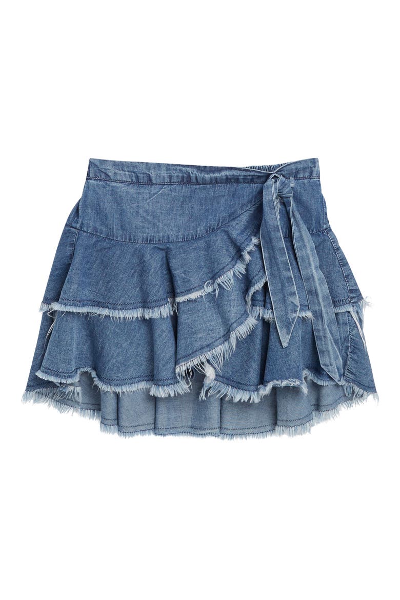 Kids' Tiered Denim Miniskirt, Main, color, MEDIUM INDIGO