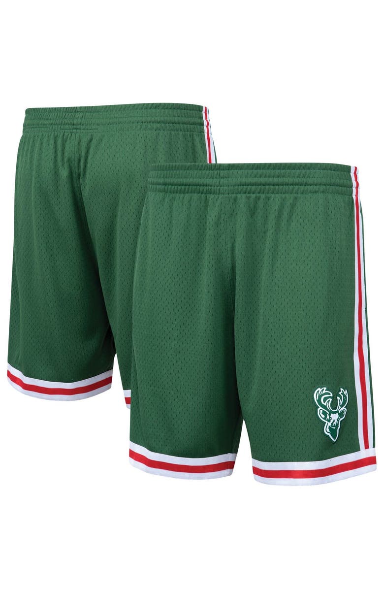 Mitchell & Ness Men's Mitchell & Ness Hunter Green Milwaukee Bucks Hardwood Classics Primary Logo Swingman Shorts, Alternate, color,