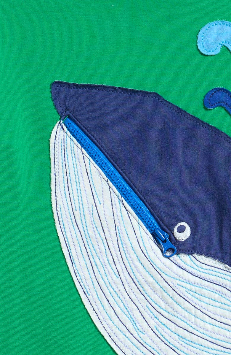 Mini Boden Kids' Zippered Whale Appliqué Cotton T-Shirt, Alternate, color, 