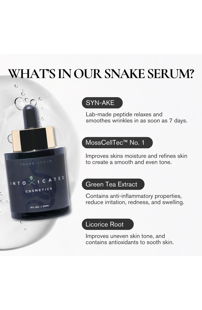 Intoxicated Cosmetics Snake Serum | 1 fl oz/ 30 ml | Anti-Aging Formula with Vegan Snake Peptides | Hydrating Hyaluronic Acid | Niacinamide for Radiant Skin Repair, Alternate, color, NO COLOR