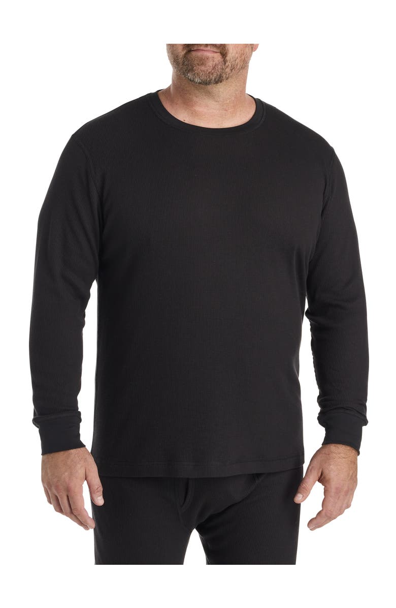 Harbor Bay by DXL Big & Tall Performance Waffle-Knit Thermal Crewneck Shirt, Main, color, Black