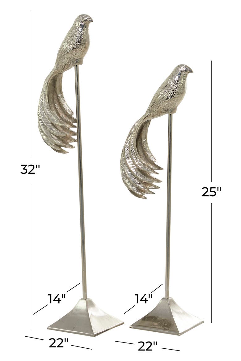 Silvertone Aluminum Eclectic Bird Sculpture - Set of 2, Alternate, color, SILVER