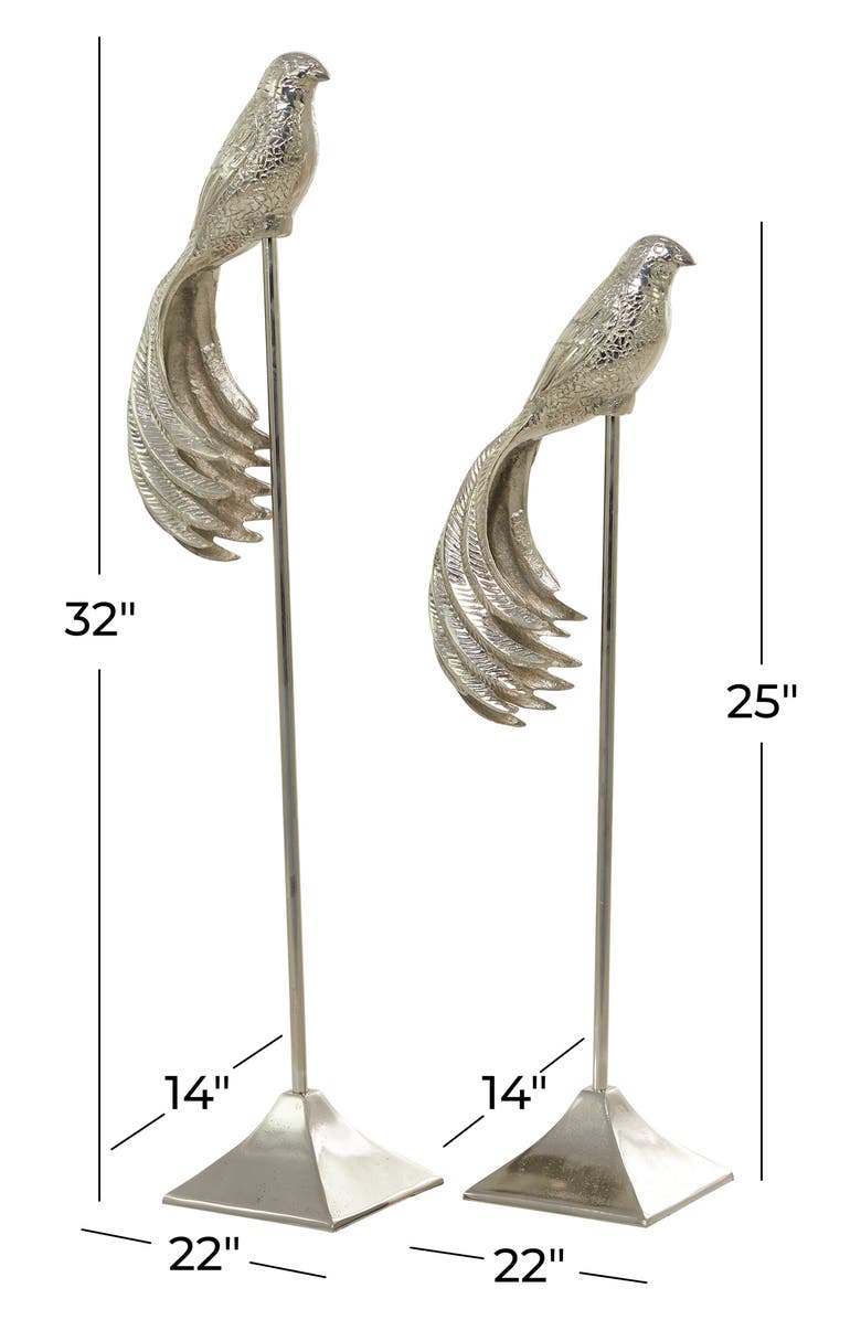 VIVIAN LUNE HOME Silvertone Aluminum Eclectic Bird Sculpture - Set of 2, Alternate, color, Silver
