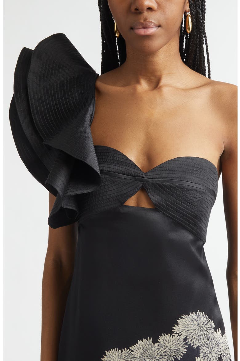 Valley of Kings Silk Organza One-Shoulder Gown, Alternate, color, BLACK / ECRU