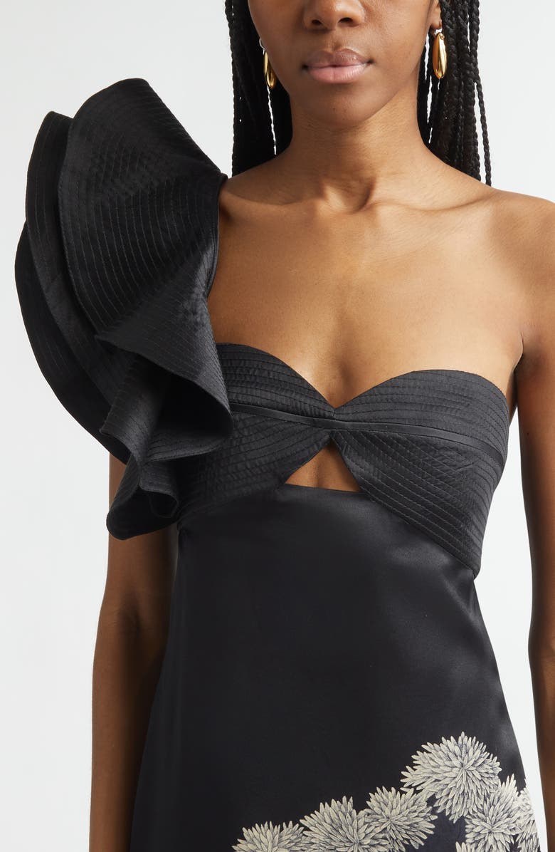 Johanna Ortiz Valley of Kings Silk Organza One-Shoulder Gown, Alternate, color, Black / Ecru