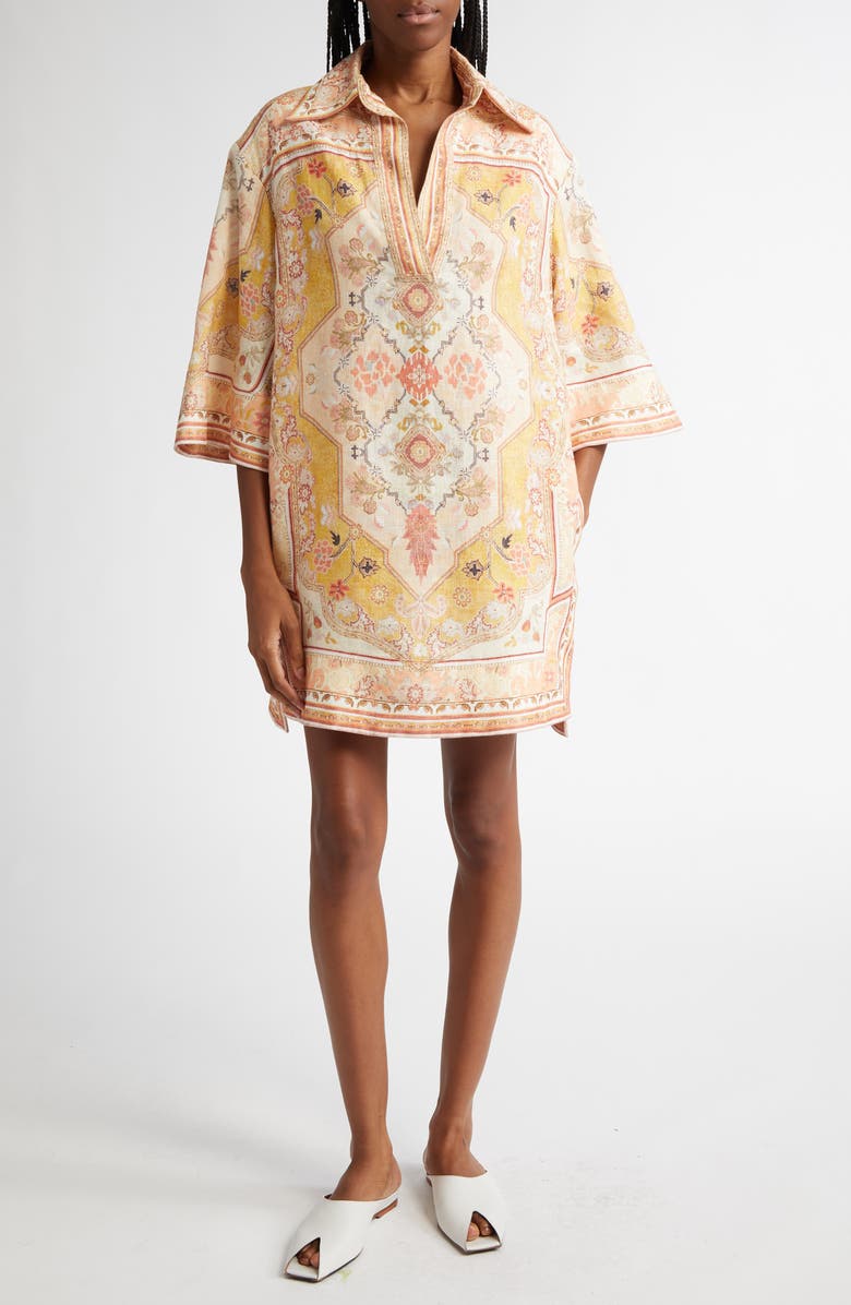 Zimmermann Wylie Print Linen Tunic Dress, Main, color, 