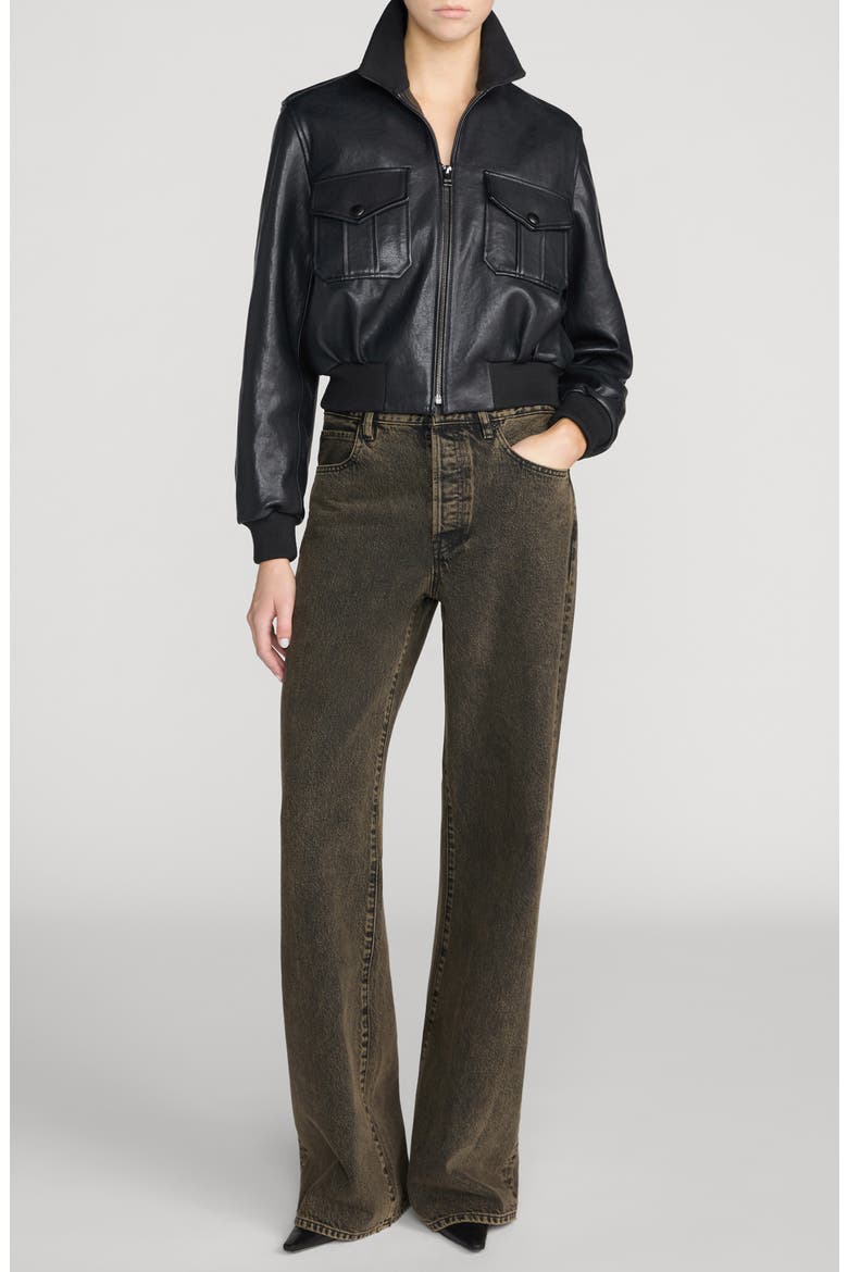Ace Leather Bomber Jacket, Alternate, color, BLACK