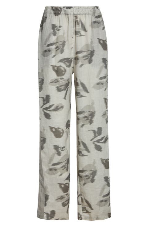 Patterned Linen Wide Leg Pants