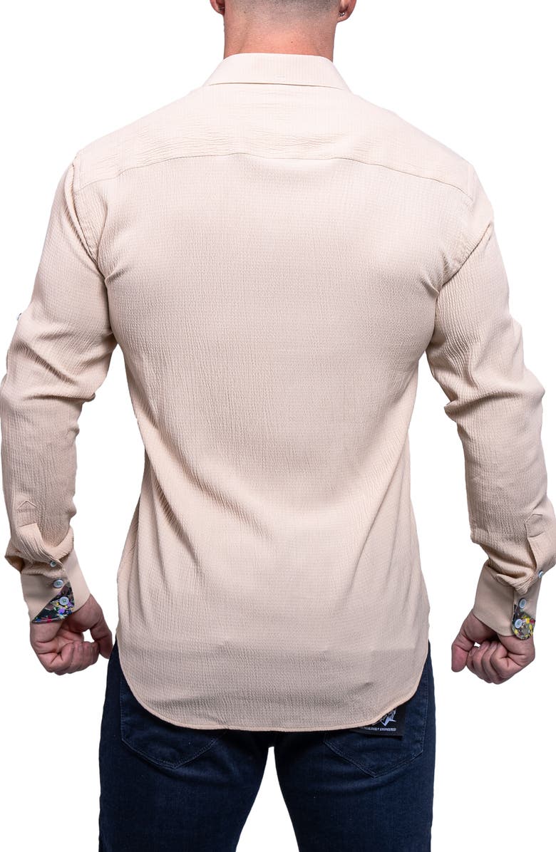 Maceoo Einstein Resistance Contemporary Fit Textured Button-Up Shirt, Alternate, color, Light Brown