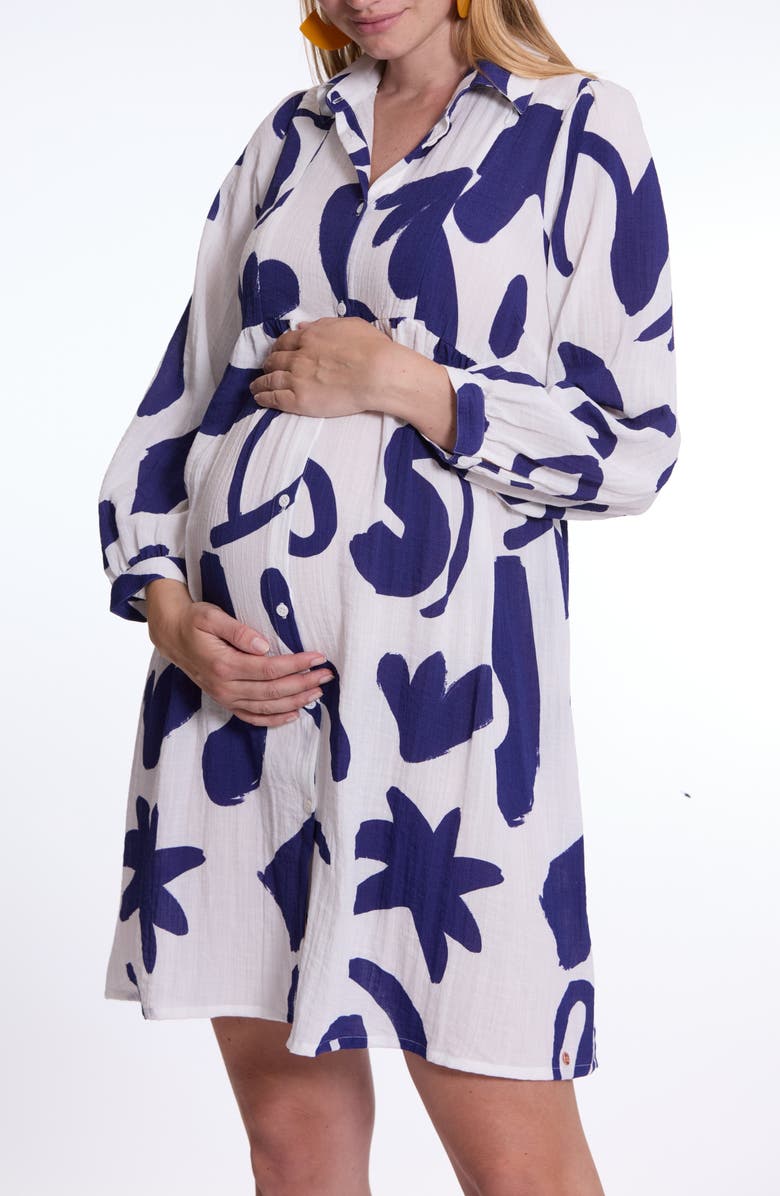Cache Coeur Calliopé maternity and nursing shirt dress, Alternate, color, Multicolor