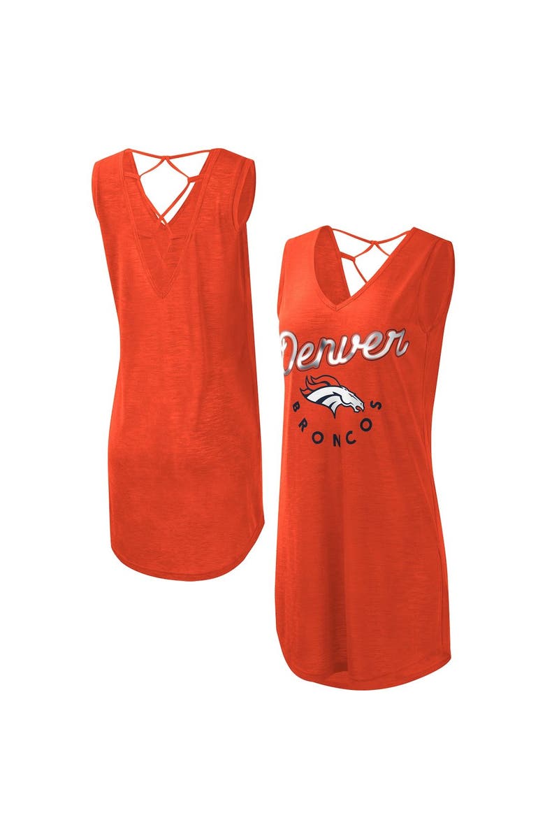 G-III 4HER BY CARL BANKS Women's G-III 4Her by Carl Banks Orange Denver Broncos Game Time Swim V-Neck Cover-Up Dress, Main, color, 