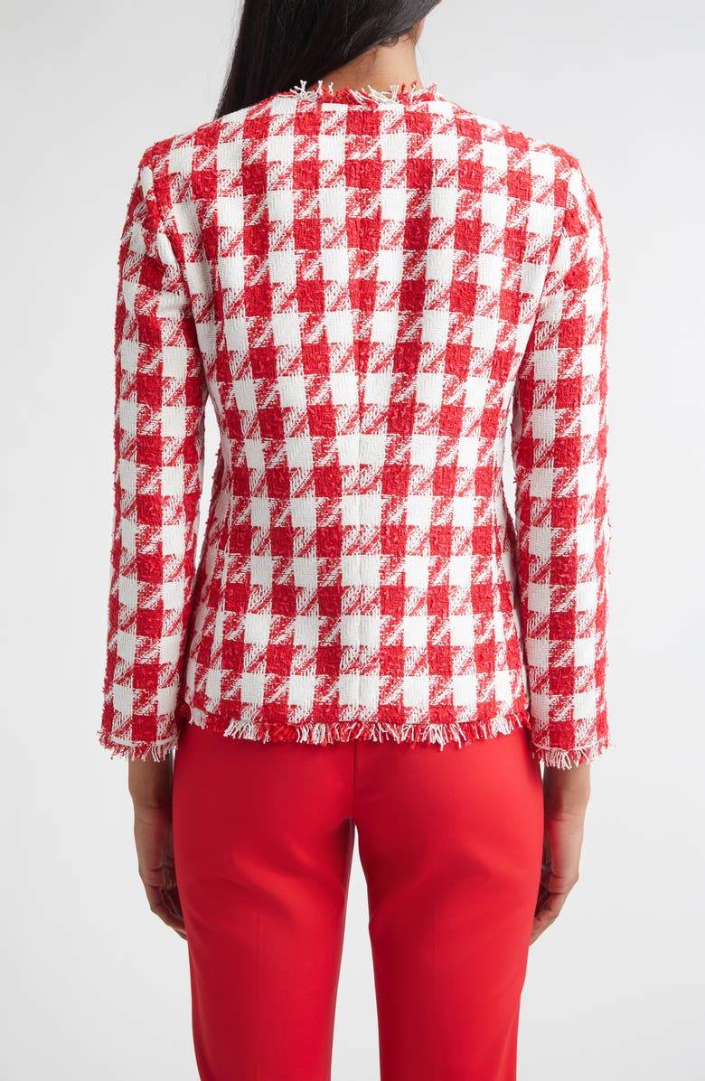 ST. JOHN Lora Textured Gingham Tweed Jacket, Alternate, color, Scarlet/ Bright White