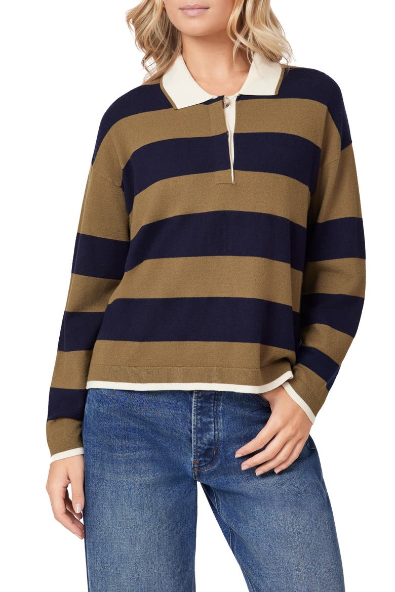 Stripe Polo Sweater, Main, color, MILITARY OLIVE/ SKY
