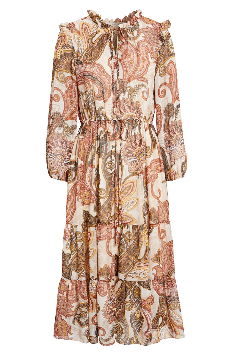 Julia Jordan Long Sleeve Tiered Chiffon Midi Dress, Alternate, color, Ivory Multi